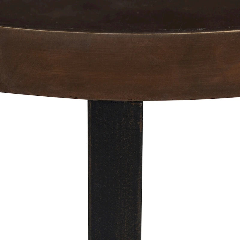 Bout de canapé rond avec plateau en métal, Bronze / Chêne, 1 place