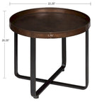 Bout de canapé rond avec plateau en métal, Bronze / Chêne, 1 place