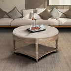 Pouffe de rangement rond capitonné beige, 1 place, 80 cm de diamètre