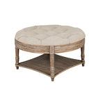Pouffe de rangement rond capitonné beige, 1 place, 80 cm de diamètre