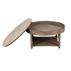 Pouffe de rangement rond capitonné beige, 1 place, 80 cm de diamètre