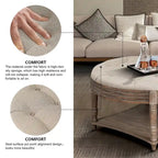 Pouffe de rangement rond capitonné beige, 1 place, 80 cm de diamètre