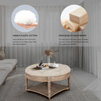 Pouffe de rangement rond capitonné beige, 1 place, 80 cm de diamètre