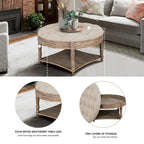 Pouffe de rangement rond capitonné beige, 1 place, 80 cm de diamètre