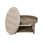 Pouffe de rangement rond capitonné beige, 1 place, 80 cm de diamètre