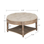 Pouffe de rangement rond capitonné beige, 1 place, 80 cm de diamètre