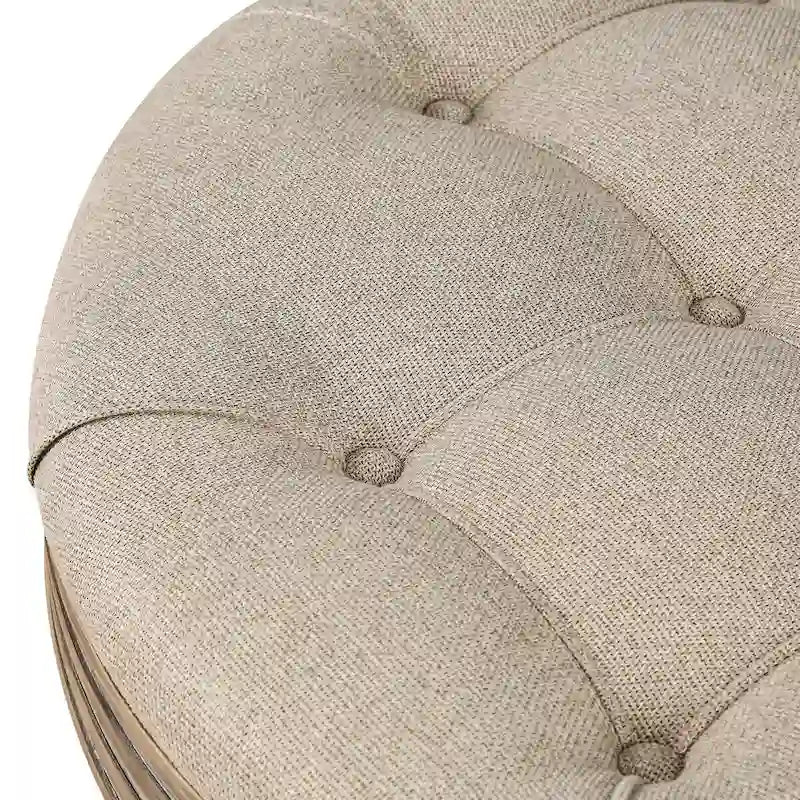 Pouffe de rangement rond capitonné beige, 1 place, 80 cm de diamètre