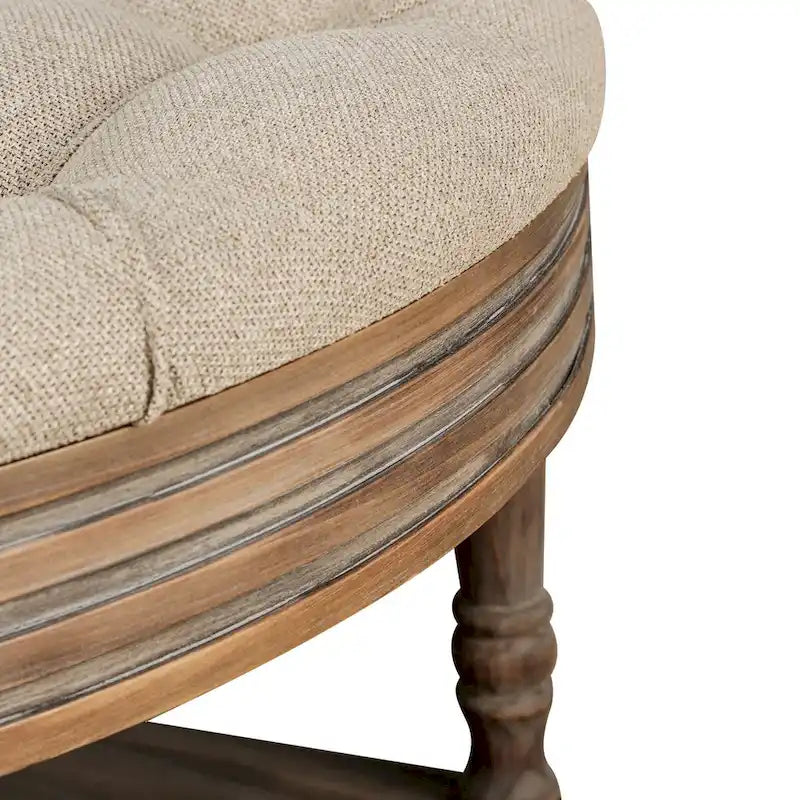 Pouffe de rangement rond capitonné beige, 1 place, 80 cm de diamètre
