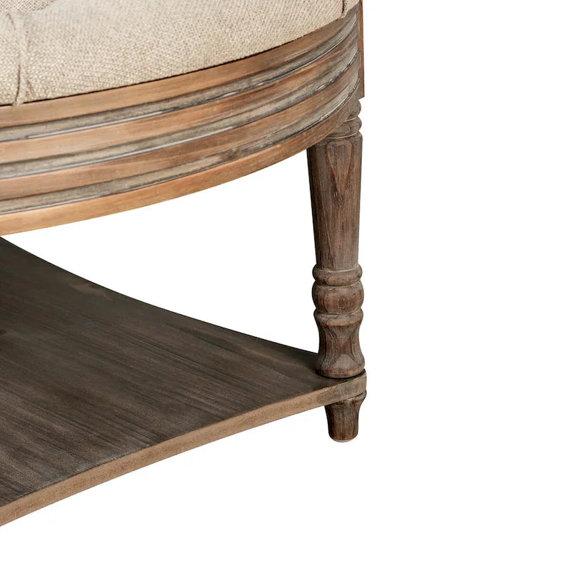 Pouffe de rangement rond capitonné beige, 1 place, 80 cm de diamètre