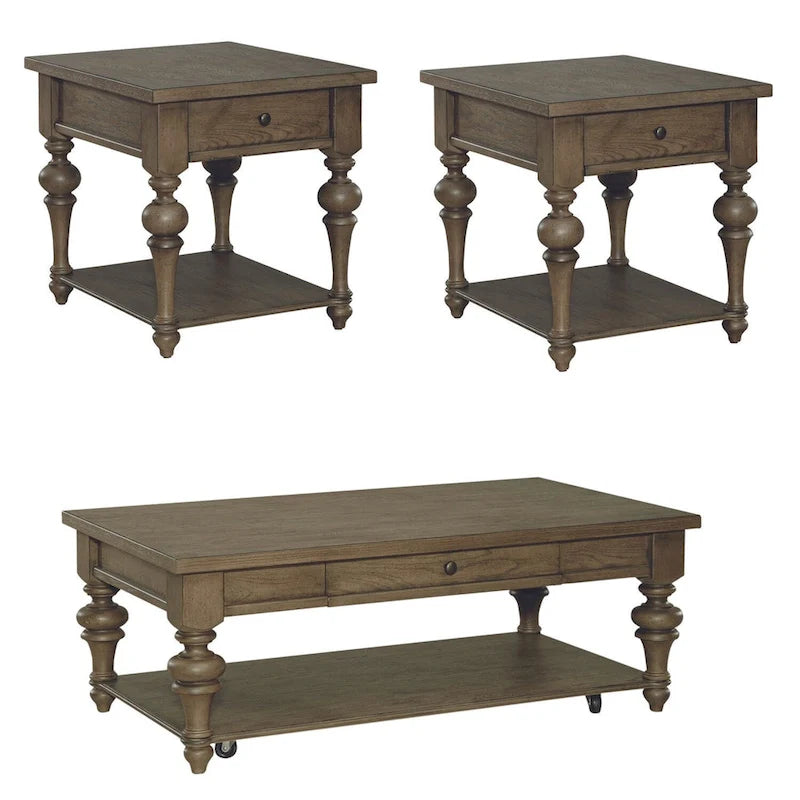 Ensemble de 3 tables basses et tables d'appoint style ferme taupe poussiéreux
