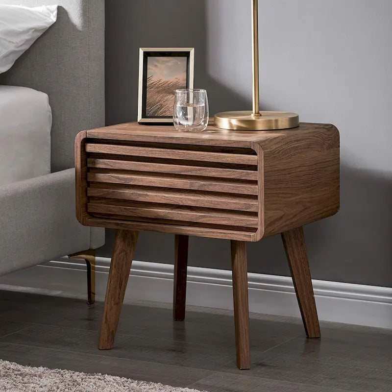 Table de chevet avec tiroir, en noyer, style moderne du milieu du siècle, simple
