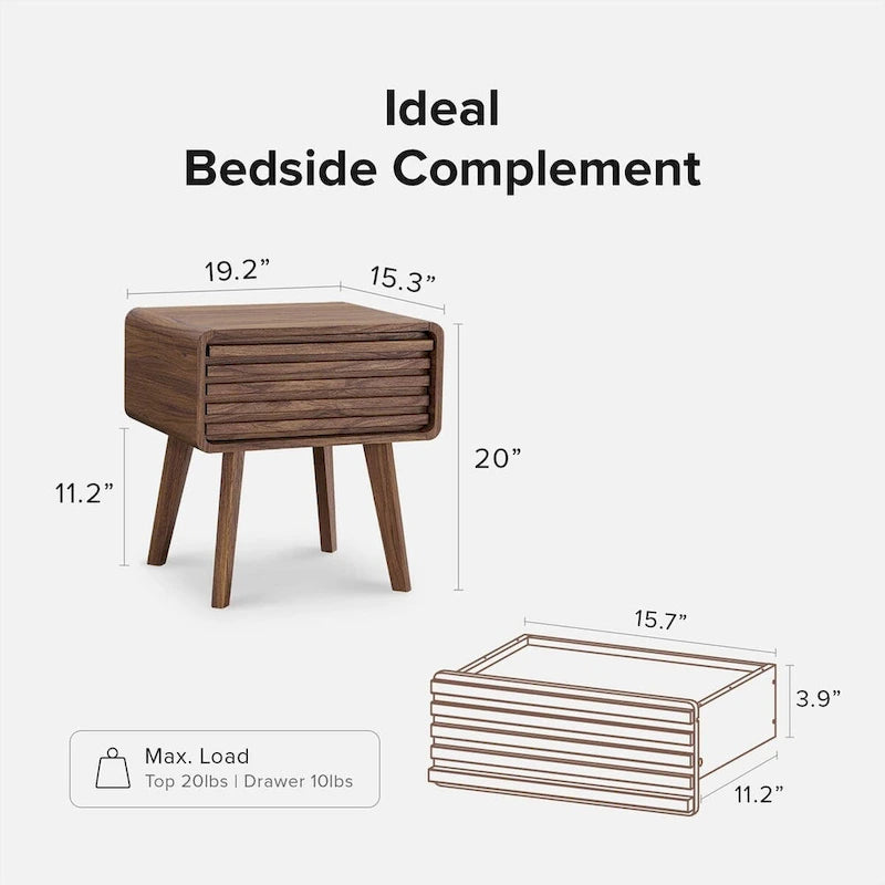 Table de chevet avec tiroir, en noyer, style moderne du milieu du siècle, simple