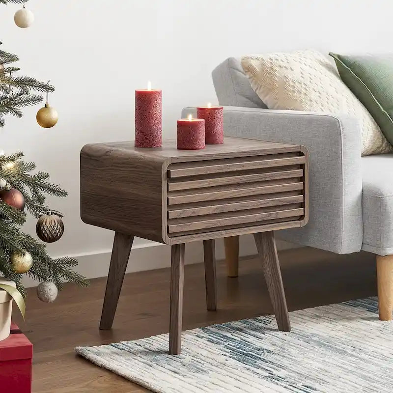 Table de chevet avec tiroir, en noyer, style moderne du milieu du siècle, simple