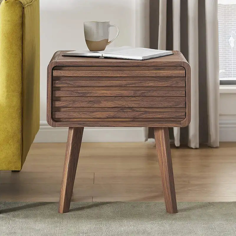 Table de chevet avec tiroir, en noyer, style moderne du milieu du siècle, simple