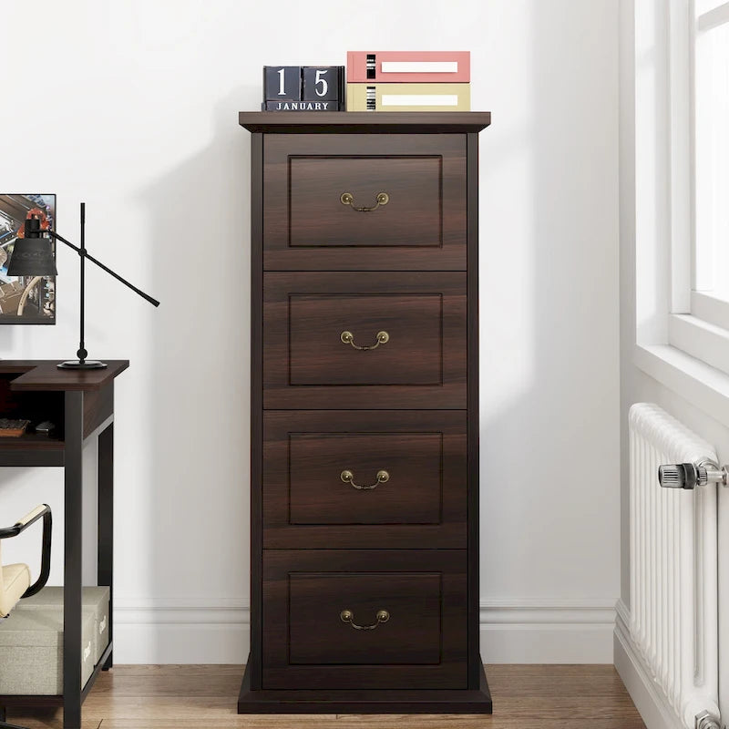 Classeur vertical 4 tiroirs en bois, 130 cm de haut, format A4 et Lettre, 1 personne