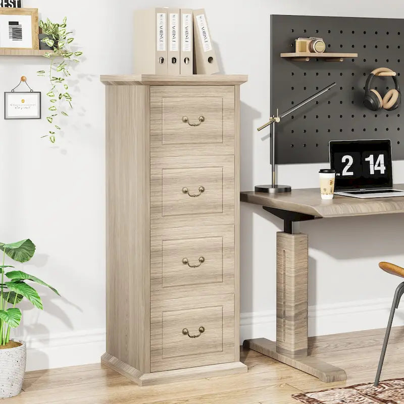 Classeur vertical 4 tiroirs en bois, 130 cm de haut, format A4 et Lettre, 1 personne