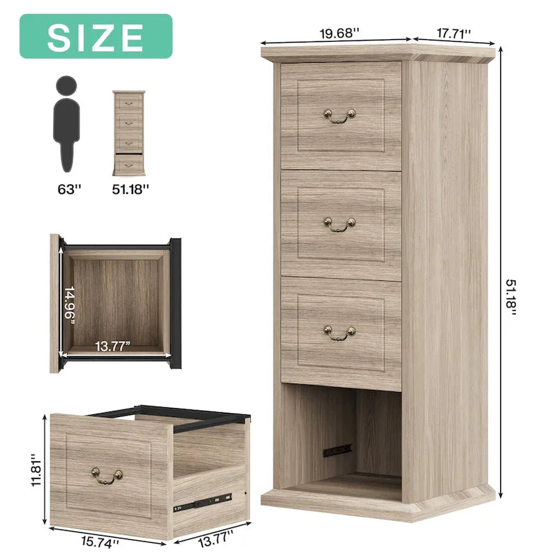 Classeur vertical 4 tiroirs en bois, 130 cm de haut, format A4 et Lettre, 1 personne