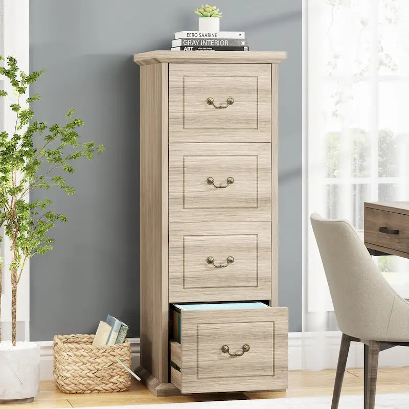 Classeur vertical 4 tiroirs en bois, 130 cm de haut, format A4 et Lettre, 1 personne