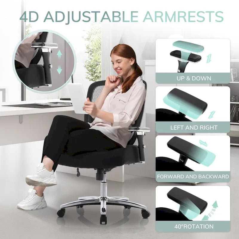 Chaise de bureau ergonomique en similicuir noir, pivotante, pour 1 personne, capacité de 227 kg