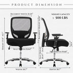 Chaise de bureau ergonomique en similicuir noir, pivotante, pour 1 personne, capacité de 227 kg