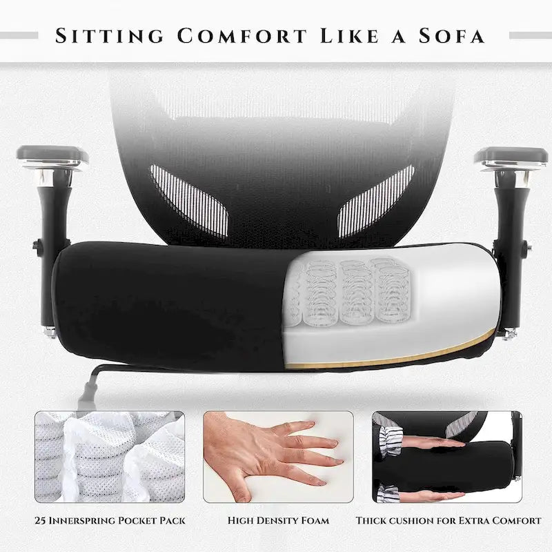 Chaise de bureau ergonomique en similicuir noir, pivotante, pour 1 personne, capacité de 227 kg
