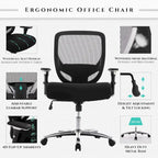 Chaise de bureau ergonomique en similicuir noir, pivotante, pour 1 personne, capacité de 227 kg