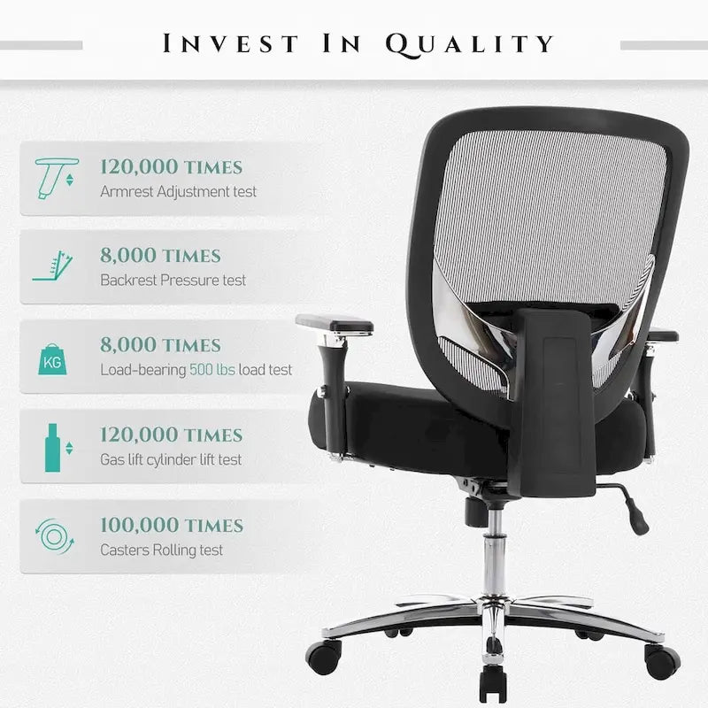 Chaise de bureau ergonomique en similicuir noir, pivotante, pour 1 personne, capacité de 227 kg