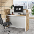 Comptoir d'accueil blanc moderne avec lumière LED et 2 passe-câbles, 1 personne