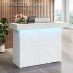 Comptoir d'accueil blanc moderne avec lumière LED et 2 passe-câbles, 1 personne