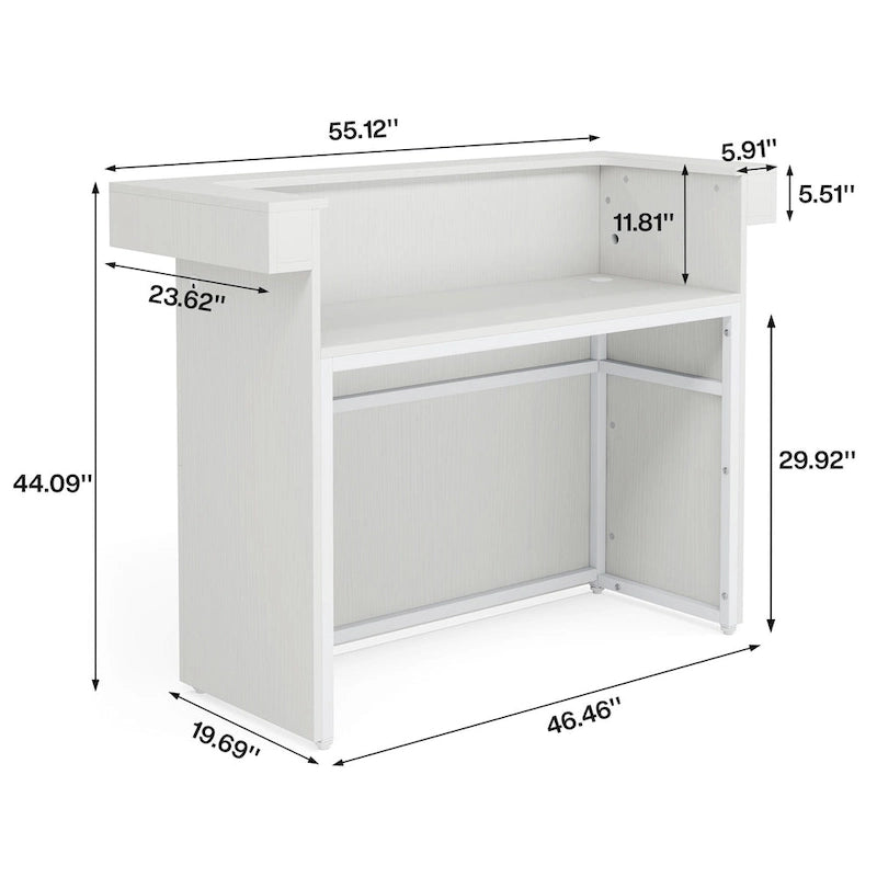 Comptoir d'accueil blanc moderne avec lumière LED et 2 passe-câbles, 1 personne