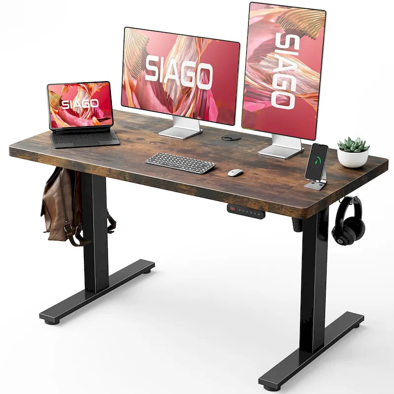 Bureau assis-debout électrique 48x24", blanc / érable / noir / noir carbone / rose / gris, pour une personne