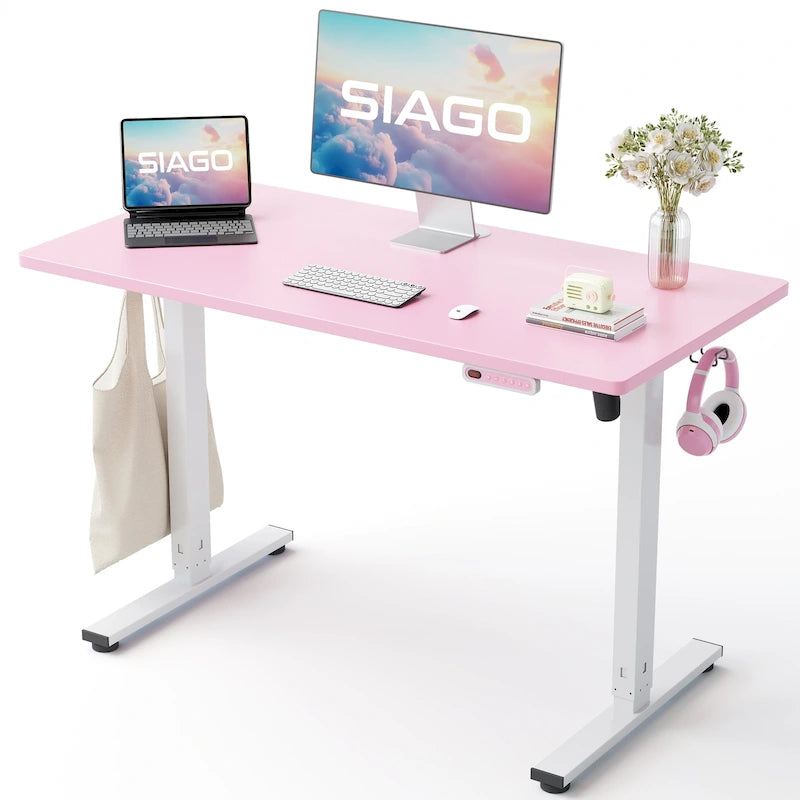Bureau assis-debout électrique 48x24", blanc / érable / noir / noir carbone / rose / gris, pour une personne
