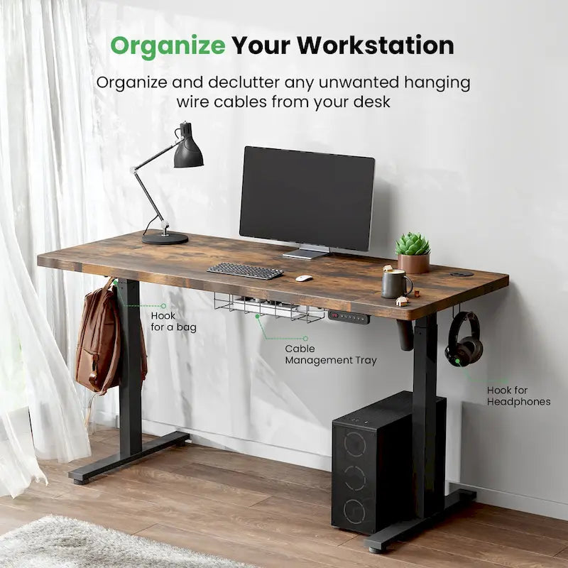 Bureau assis-debout électrique 48x24", blanc / érable / noir / noir carbone / rose / gris, pour une personne
