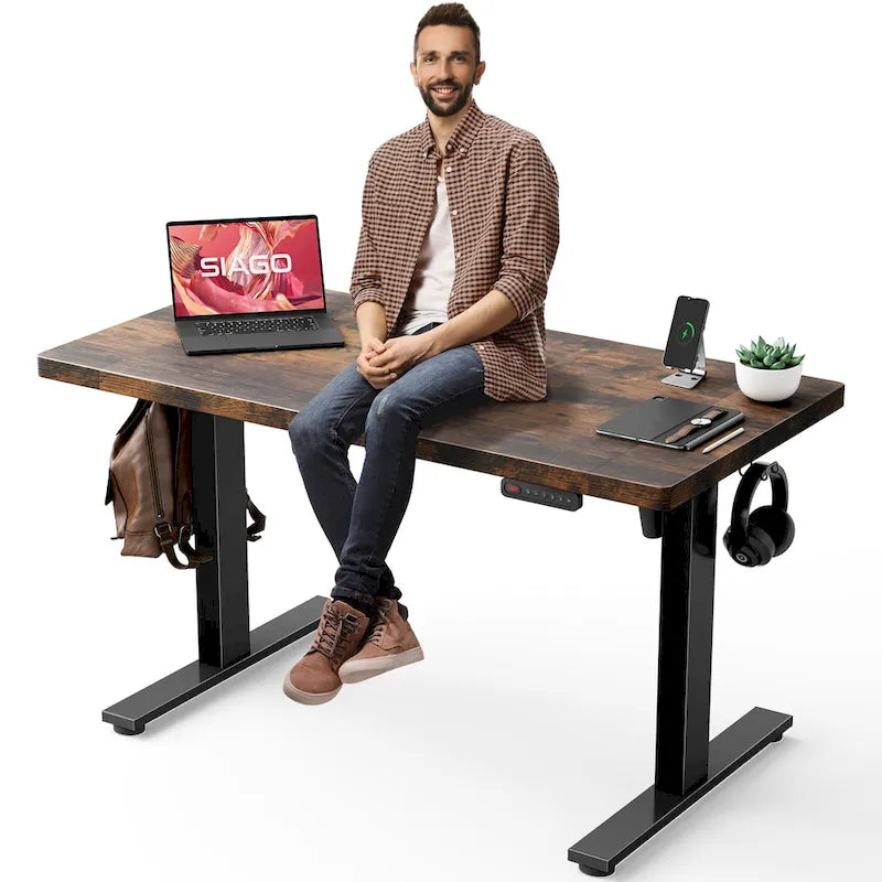 Bureau assis-debout électrique 48x24", blanc / érable / noir / noir carbone / rose / gris, pour une personne