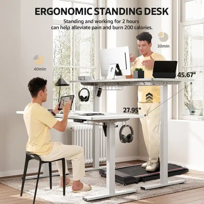 Bureau assis-debout électrique 48x24", blanc / érable / noir / noir carbone / rose / gris, pour une personne