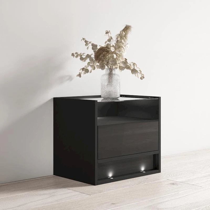 Table de chevet avec lumières LED, noir/blanc, 1 personne, table d'appoint de chevet