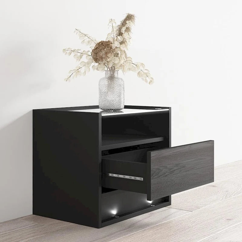 Table de chevet avec lumières LED, noir/blanc, 1 personne, table d'appoint de chevet
